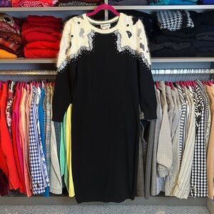 Lauren Alexandra black/white/silver long sleeve midi sweater dress size S